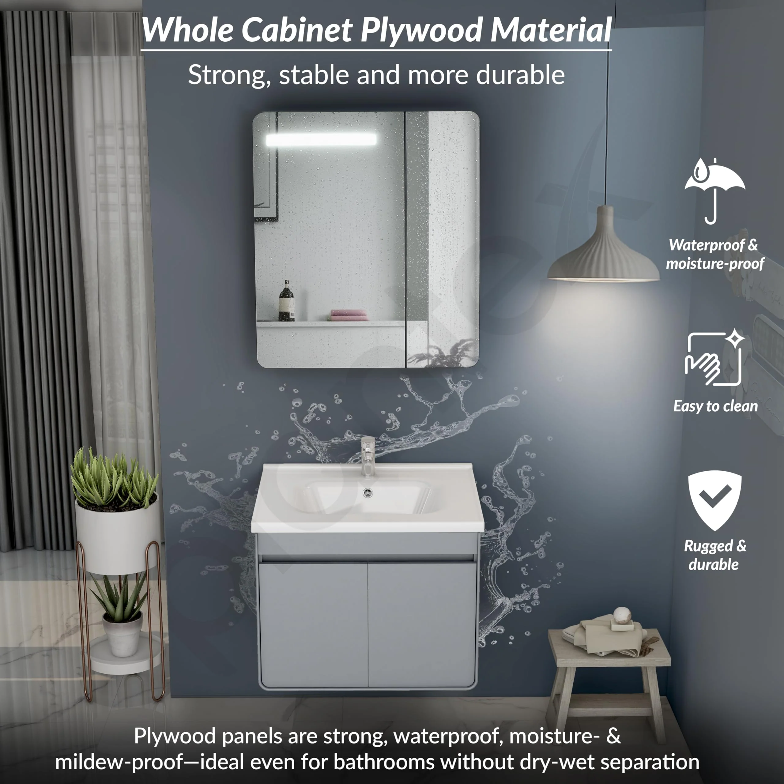 Plantex Vanity for Bathroom/Square Cabinet with Wash Basin and Mirror/Bathroom Organizer for Home - (NZBC-40) - Image 2