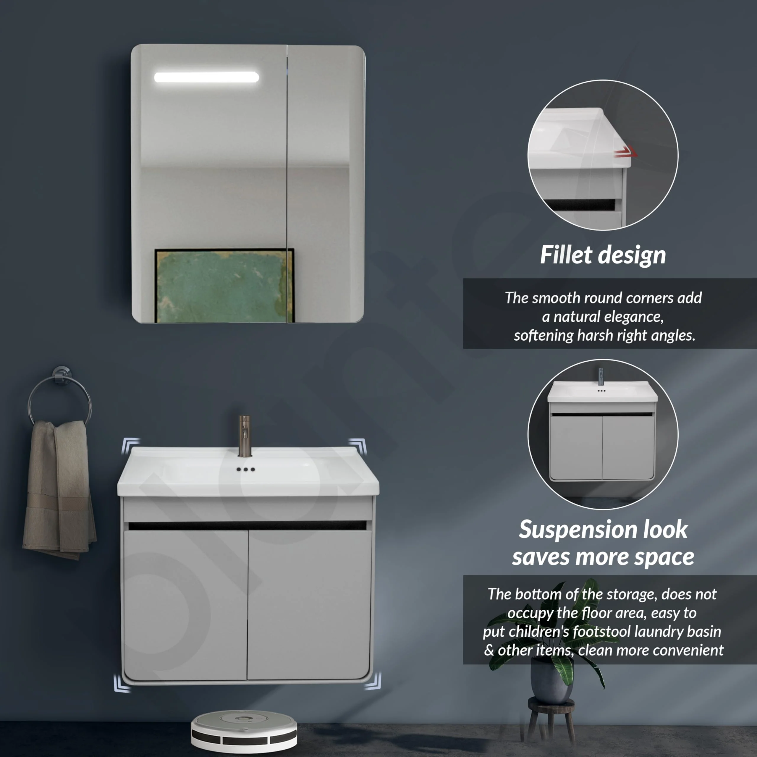 Plantex Vanity for Bathroom/Square Cabinet with Wash Basin and Mirror/Bathroom Organizer for Home - (NZBC-40) - Image 6