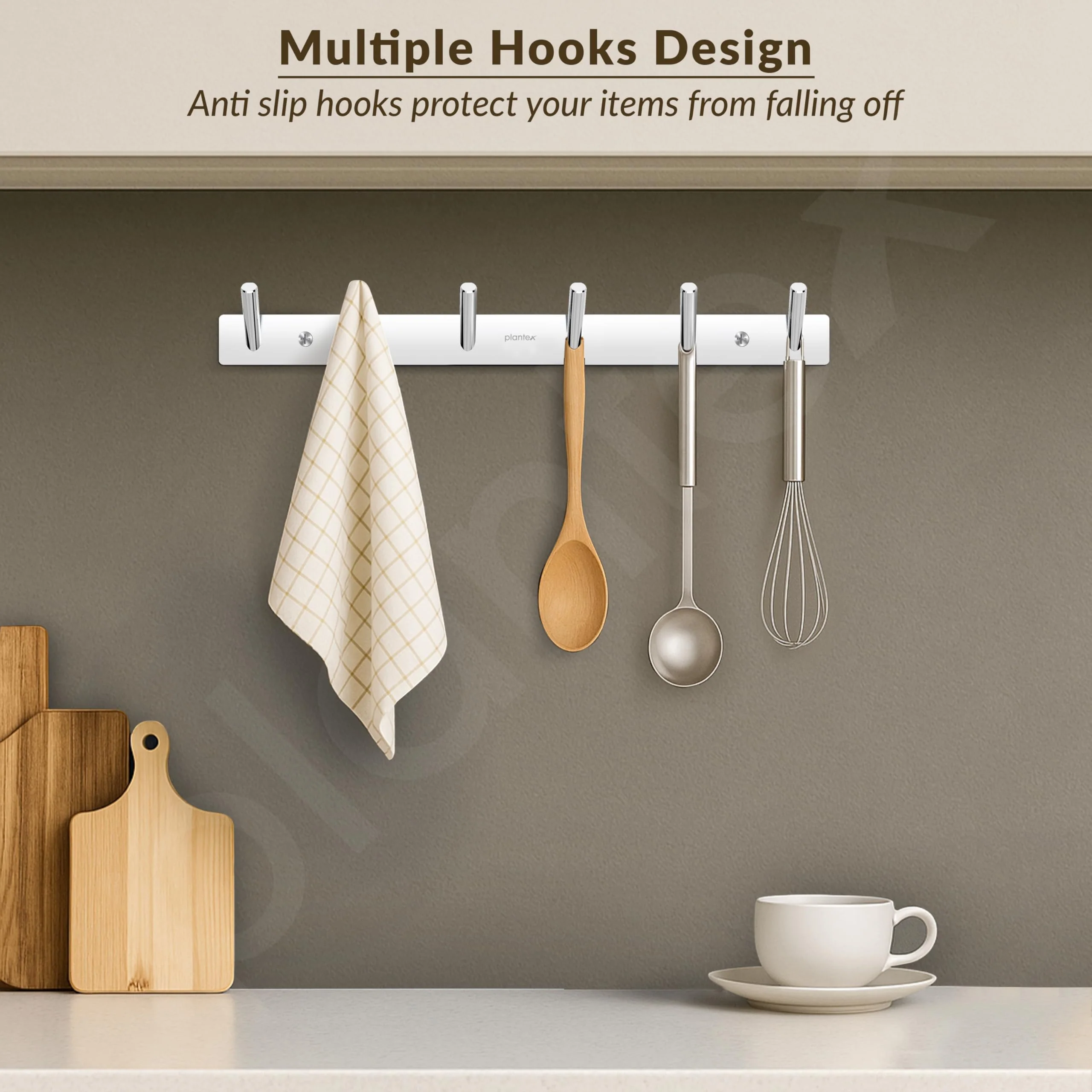 Plantex Wall Hooks for Hanging Cloth/Stainless Steel Towel Hangers/Bathroom Robe Hooks/Door Hangers/Round Wall Hook/Hook Rail for Hanging Keys - 6 Hooks (Pack of 1, Chrome) - Image 2