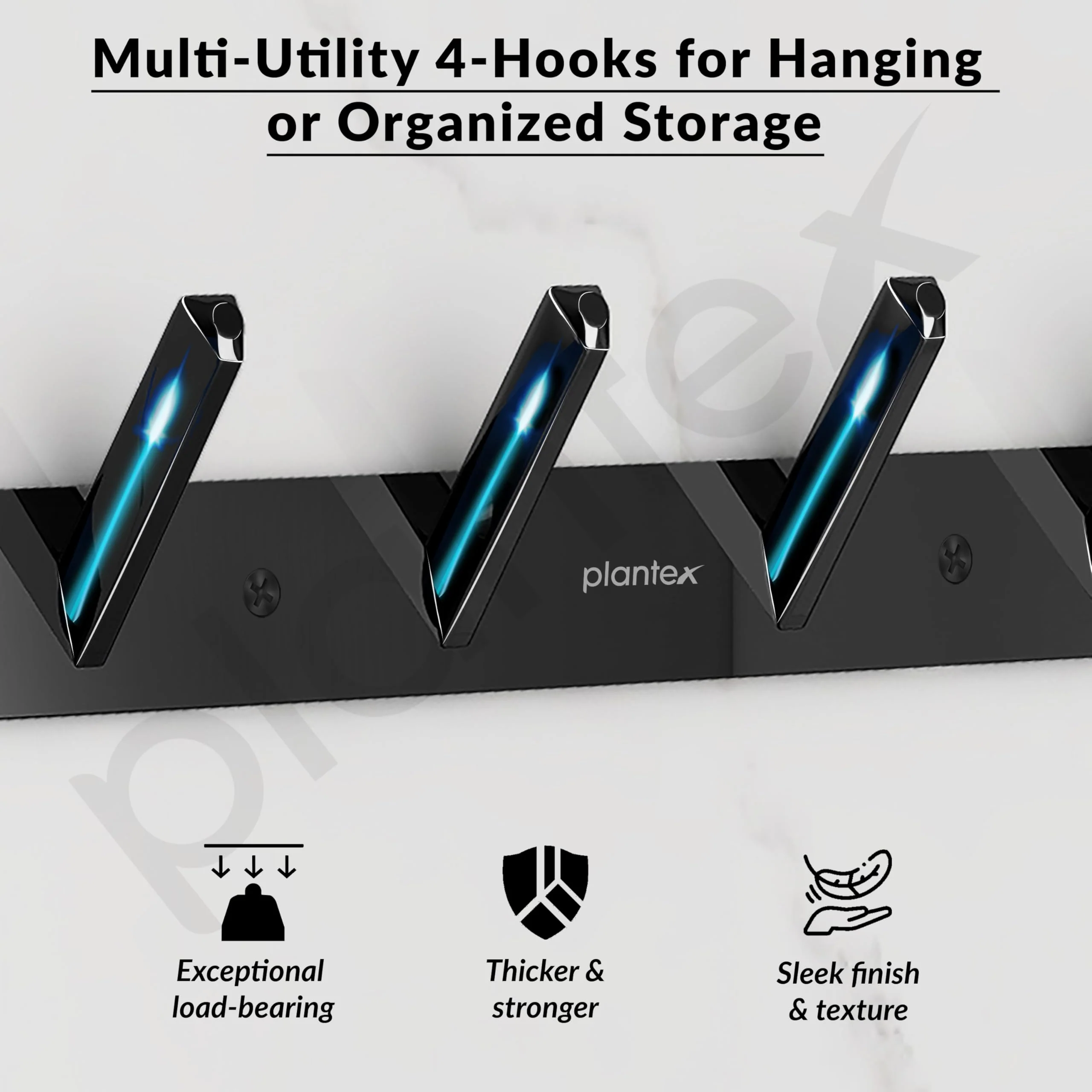 Plantex Wall Hooks for Hanging Cloth/Stainless Steel Towel Hangers/Bathroom Robe Hooks/Door Hangers/Square Wall Hook/Hook Rail for Hanging Keys - 4 Hooks (Pack of 1, PVD Black) - Image 4