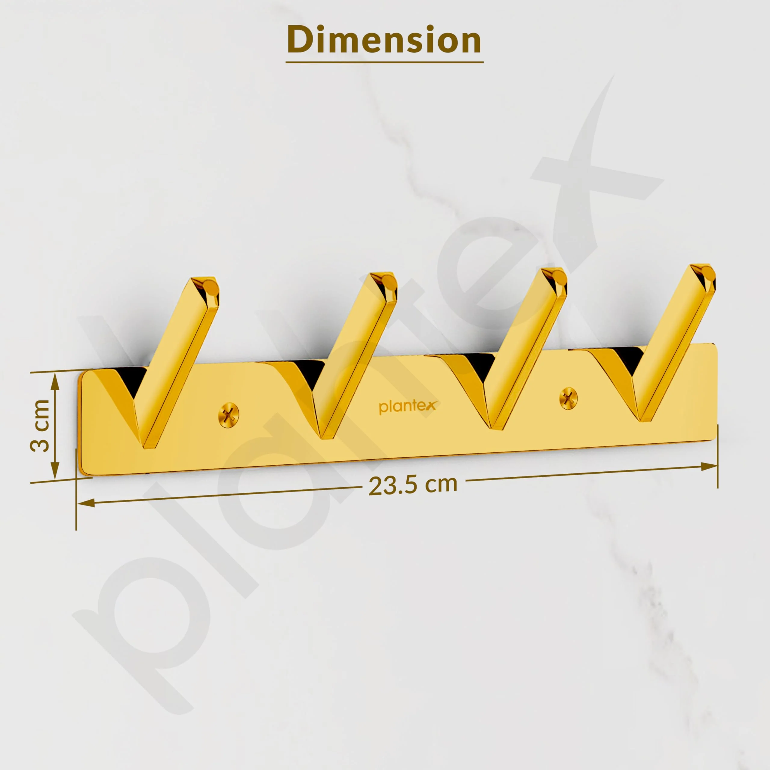 Plantex Wall Hooks for Hanging Cloth/Stainless Steel Towel Hangers/Bathroom Robe Hooks/Door Hangers/Square Wall Hook/Hook Rail for Hanging Keys - 4 Hooks (Pack of 1, PVD Gold) - Image 7