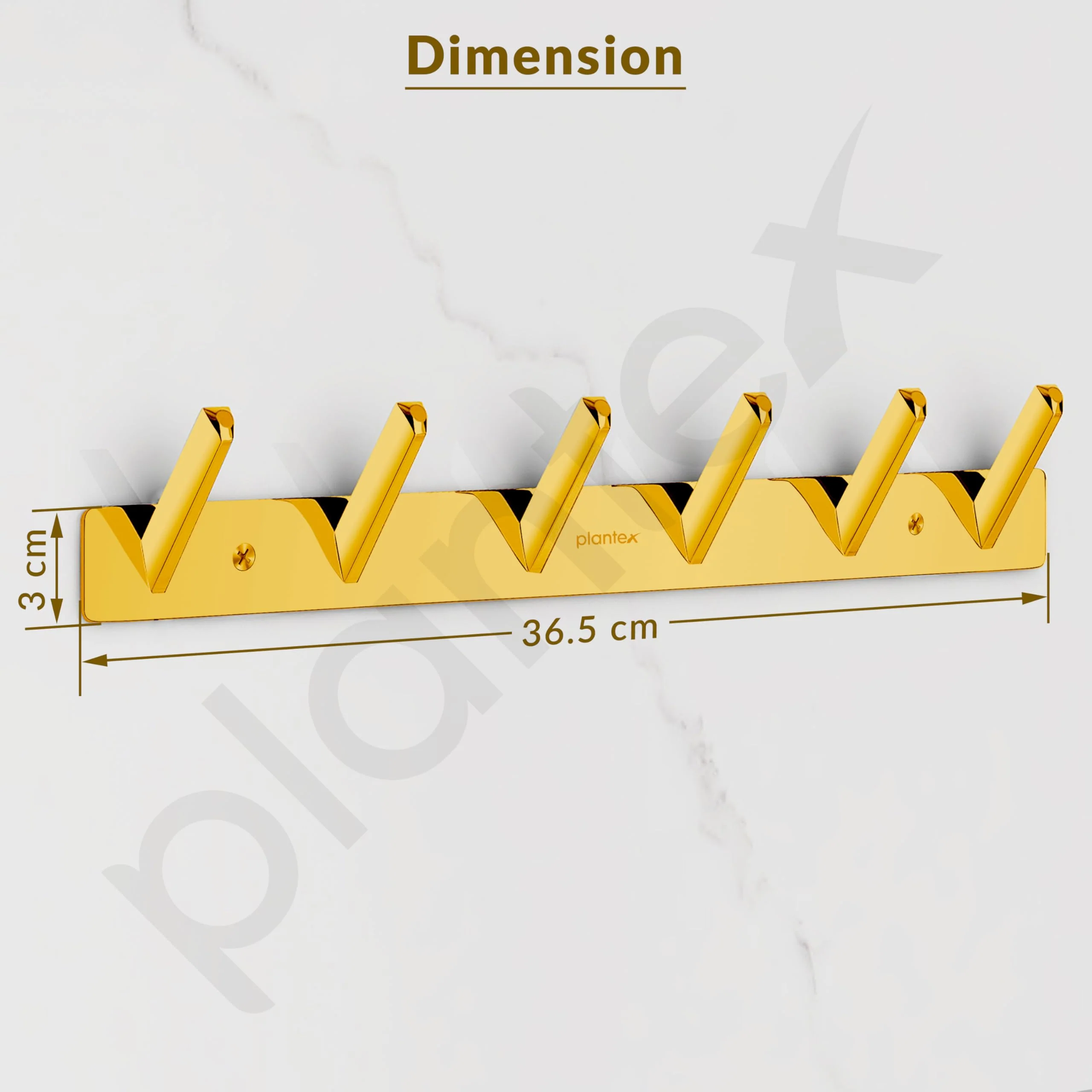 Plantex Wall Hooks for Hanging Cloth/Stainless Steel Towel Hangers/Bathroom Robe Hooks/Door Hangers/Square Wall Hook/Hook Rail for Hanging Keys - 6 Hooks (Pack of 1, PVD Gold) - Image 7