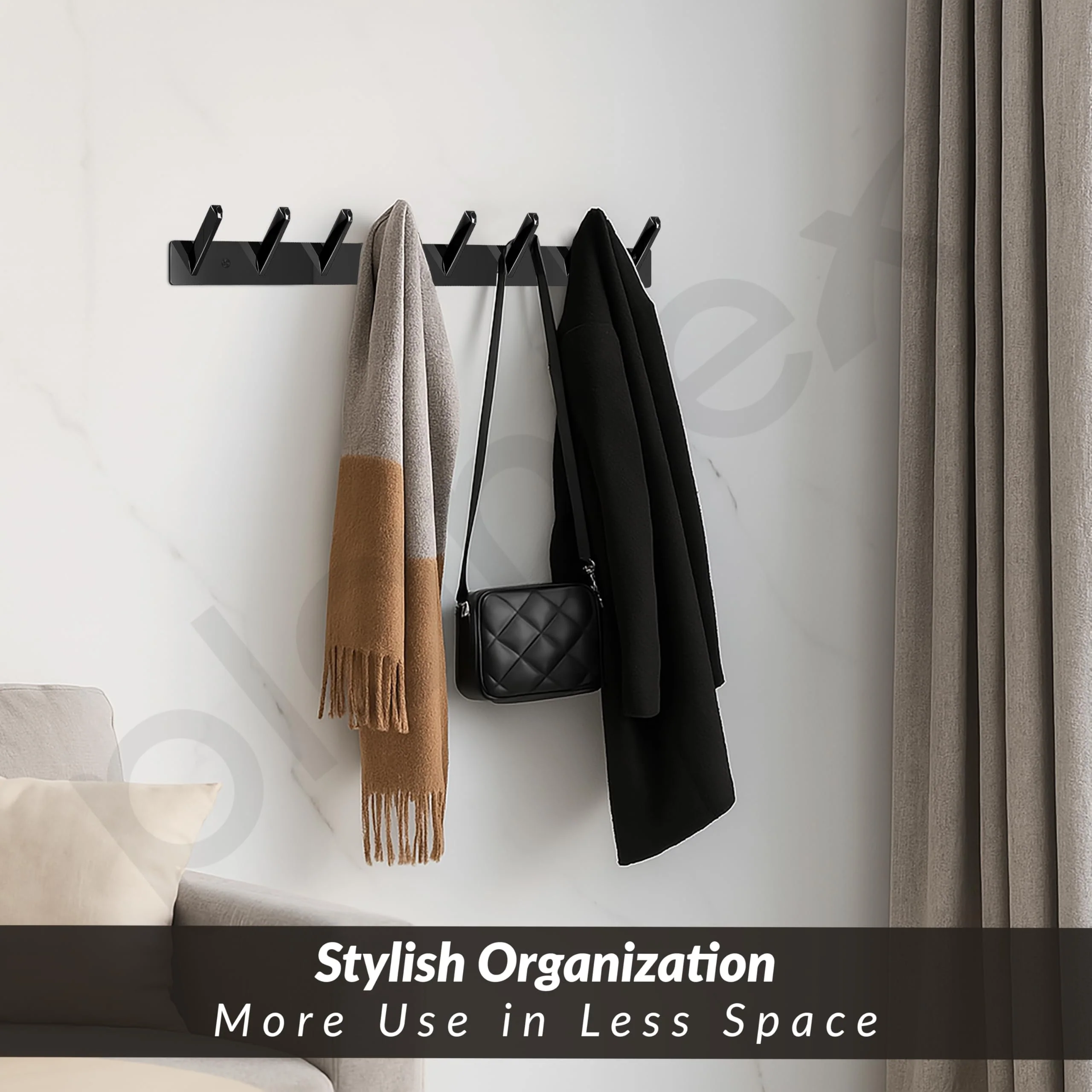 Plantex Wall Hooks for Hanging Cloth/Stainless Steel Towel Hangers/Bathroom Robe Hooks/Door Hangers/Square Wall Hook/Hook Rail for Hanging Keys - 8 Hooks (Pack of 1, PVD Black) - Image 3