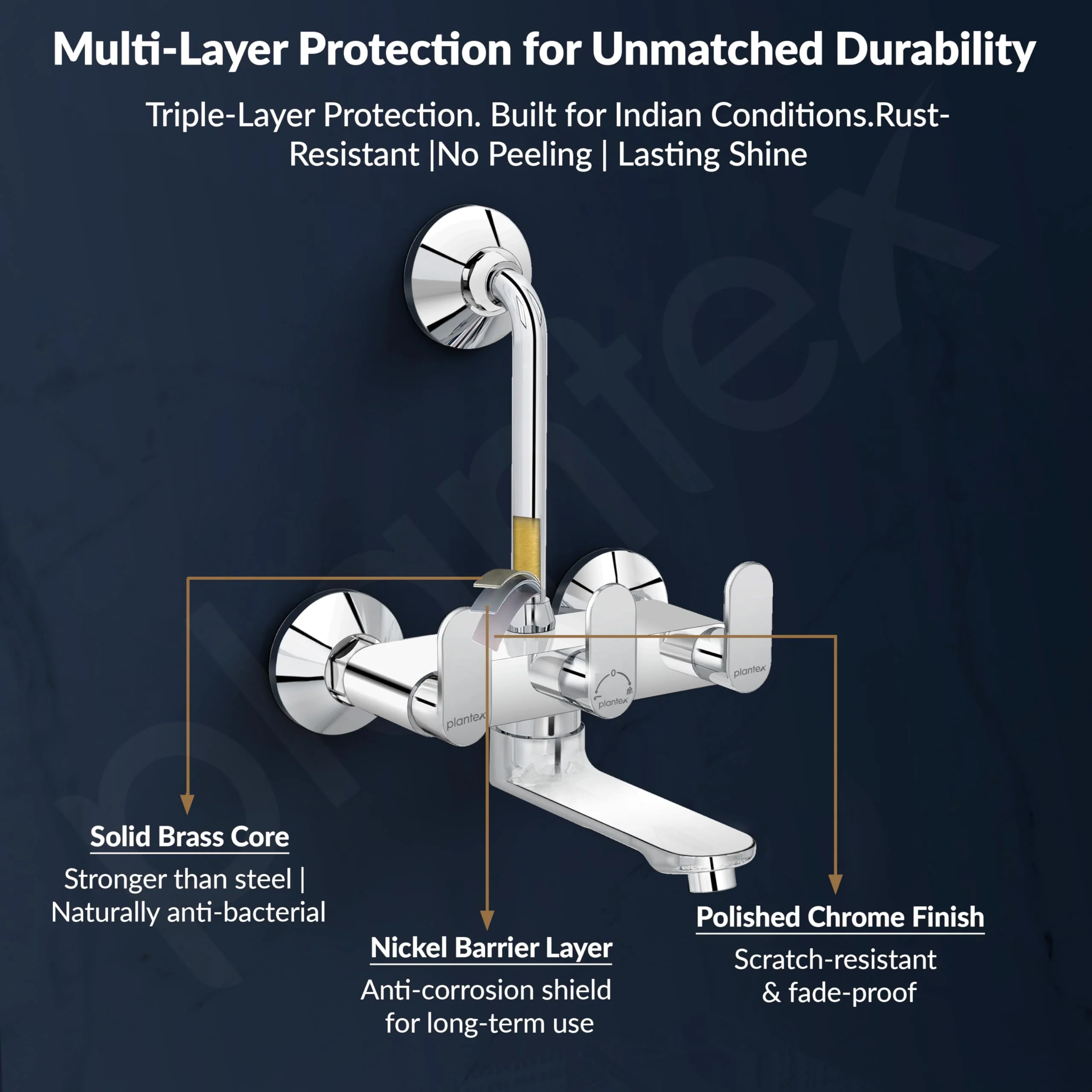 Plantex Wall Mixer for Bathroom 2 in 1 with L-Bend Provision for Overhead Shower/Mixer Tap for Bathroom with Water Saving Nozzle Tap- 7 Year Warranty by Plantex (Orn-218-Chrome) - Image 5