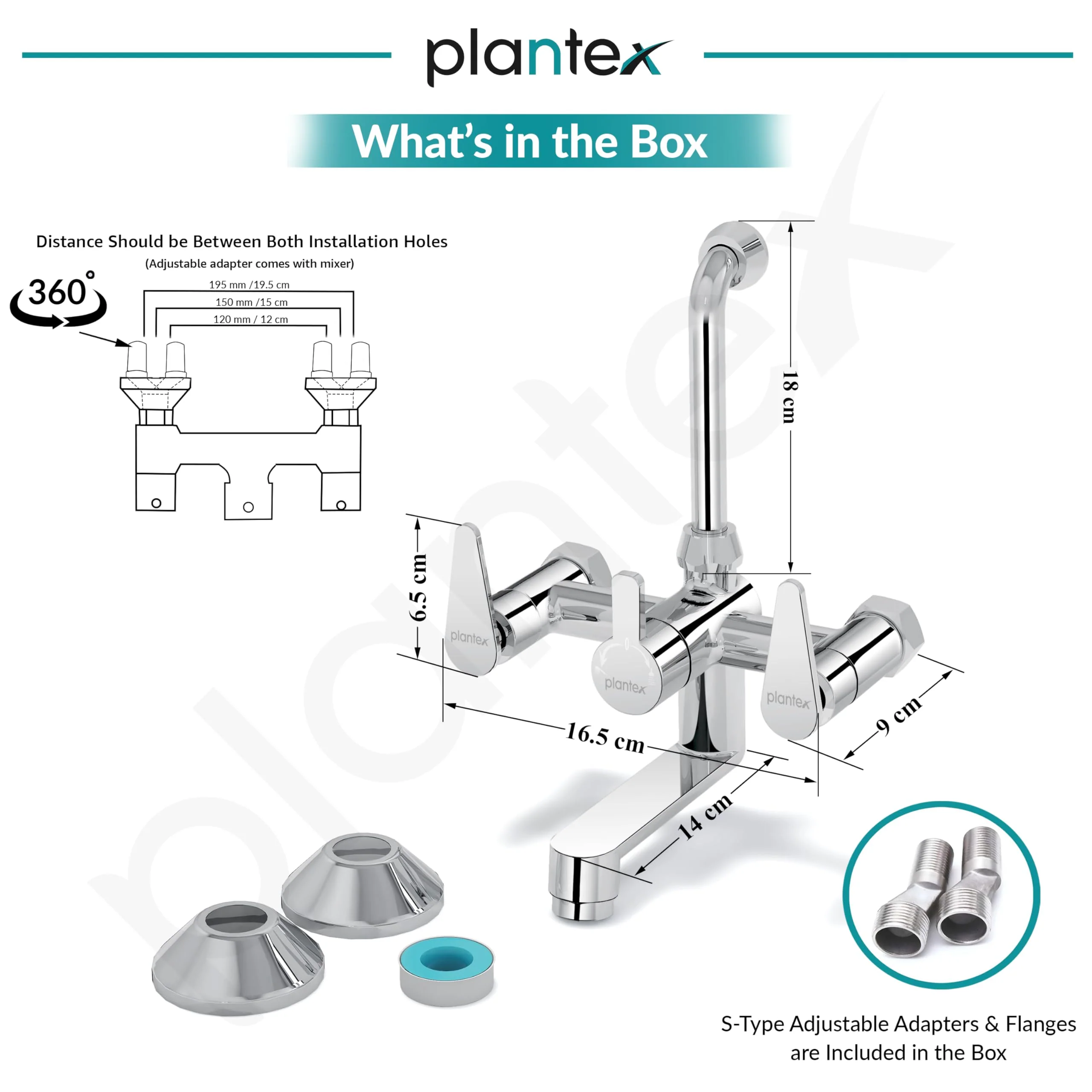 Plantex Wall Mixer for Bathroom 2 in 1 with L-Bend Connector for Overhead Shower/Tap Mixer/Water Saving Nozzle Tap - 7 Year Manufacturer's Warranty (LEA-718-Chrome) - Image 3