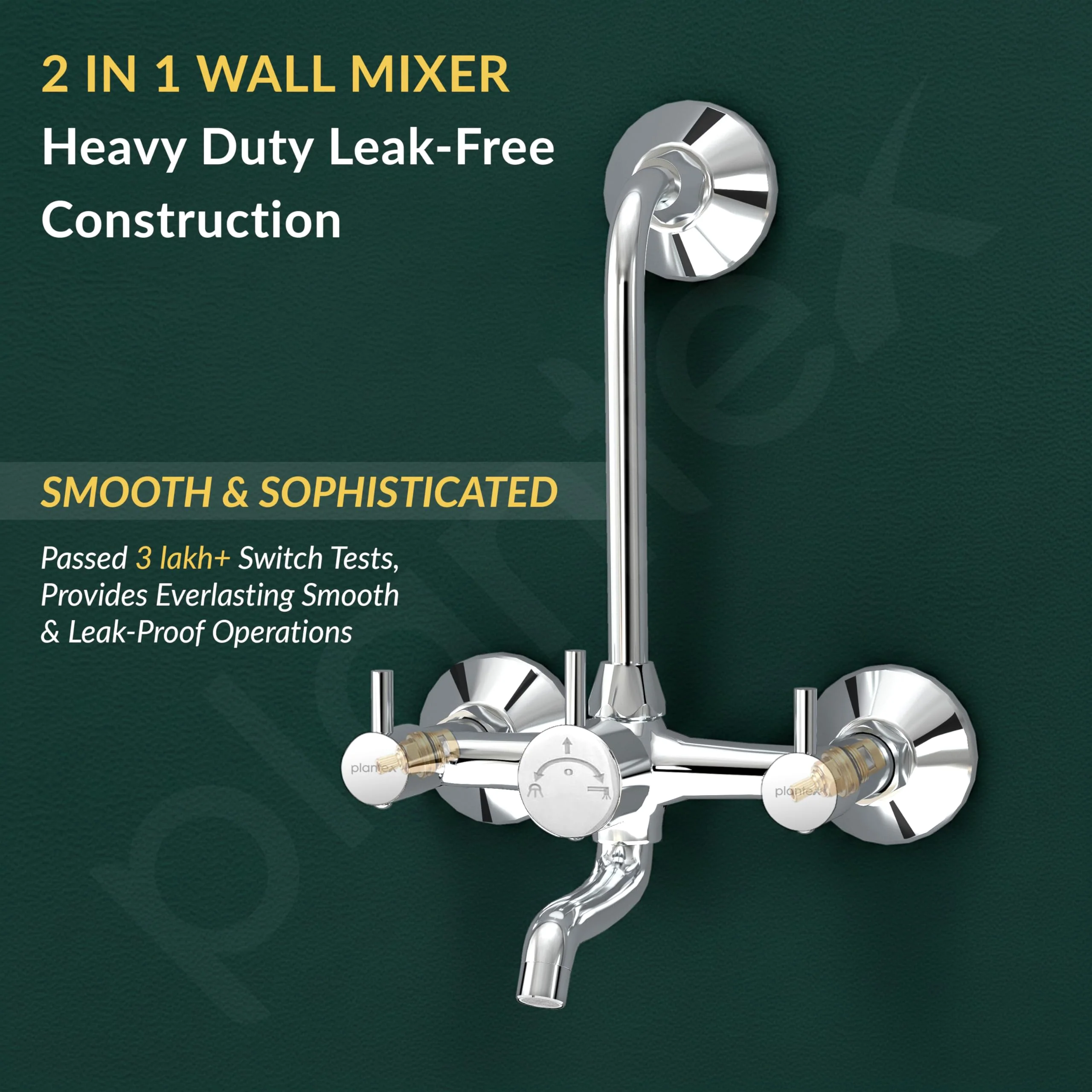Plantex Wall Mixer 2 in 1 with L-Bend Connector for Overhead Shower/Nickel Chrome Mirror Finish Mixer for Bathroom with Wall Flange-(Mks-1279) - Image 3