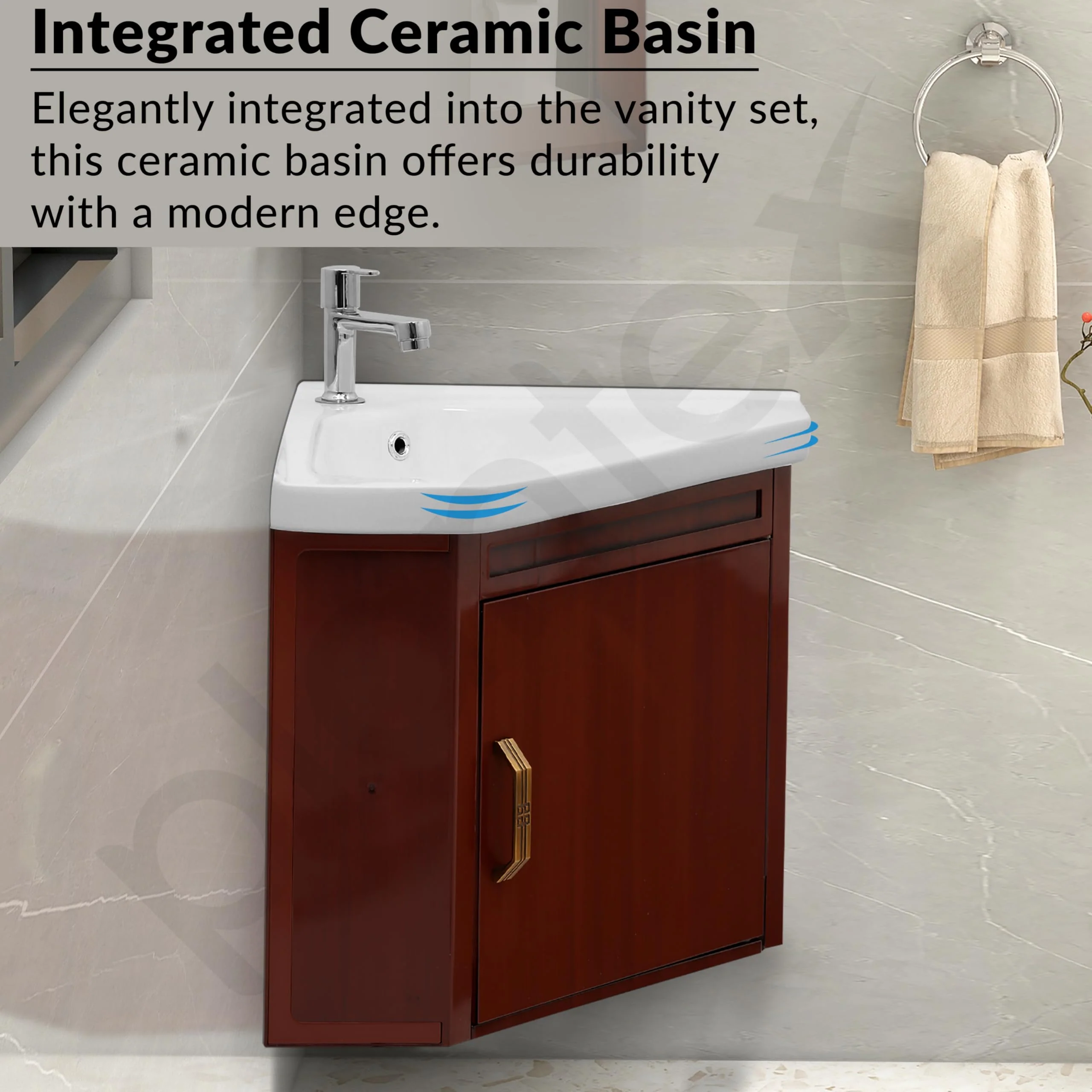 Plantex Wall Mount Vanity Cabinet with Washbasin and Mirror/Corner Wash Basin with Unbrekable Cabinet Full Set for Bathroom (461 - Brown) - Image 5