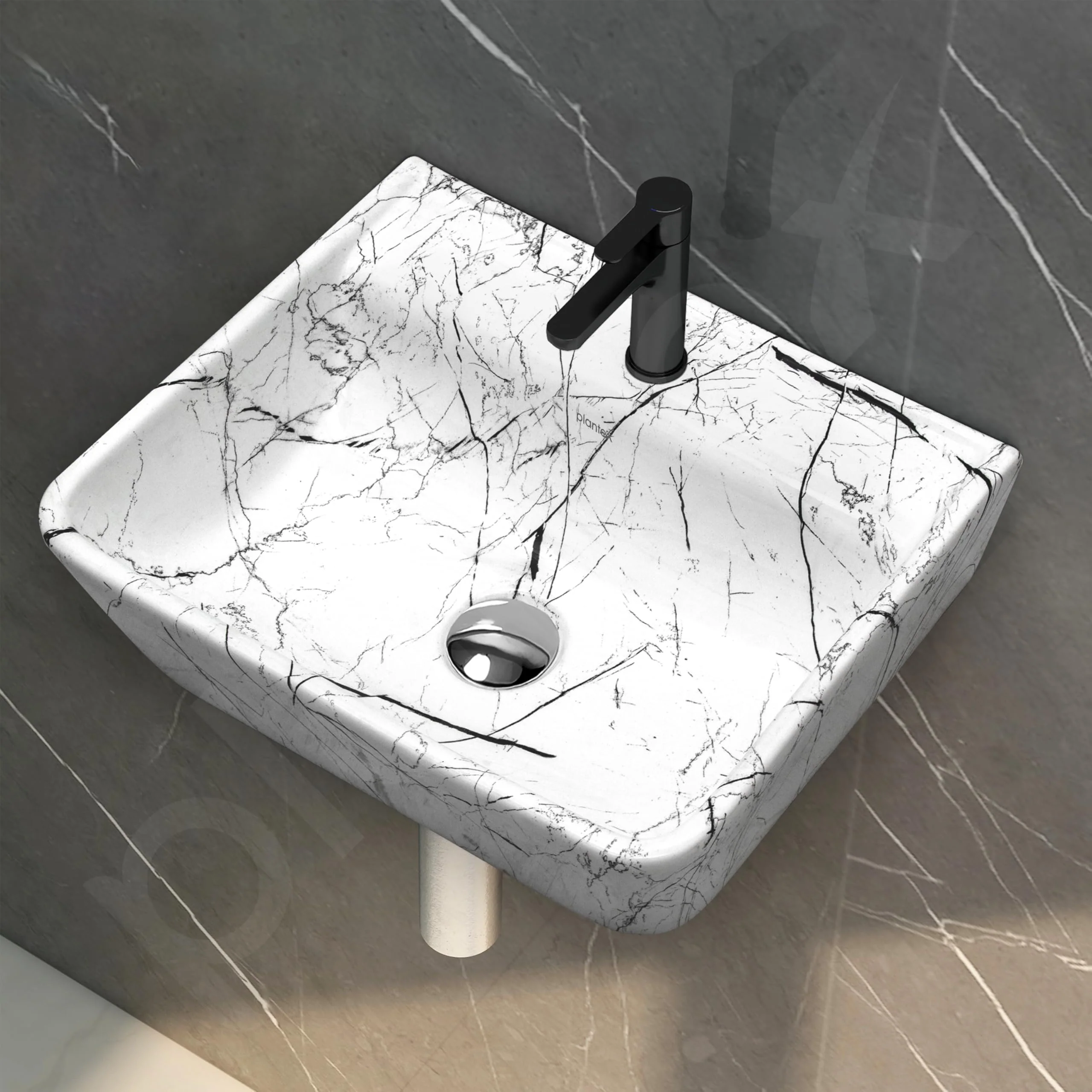 Plantex Wall mount Wash Basin for Bathroom/Designer Ceramic Basin/Rectangle Countertop Wash Basin/Home/Office (17 x 14 x 5 Inch) - Image 7