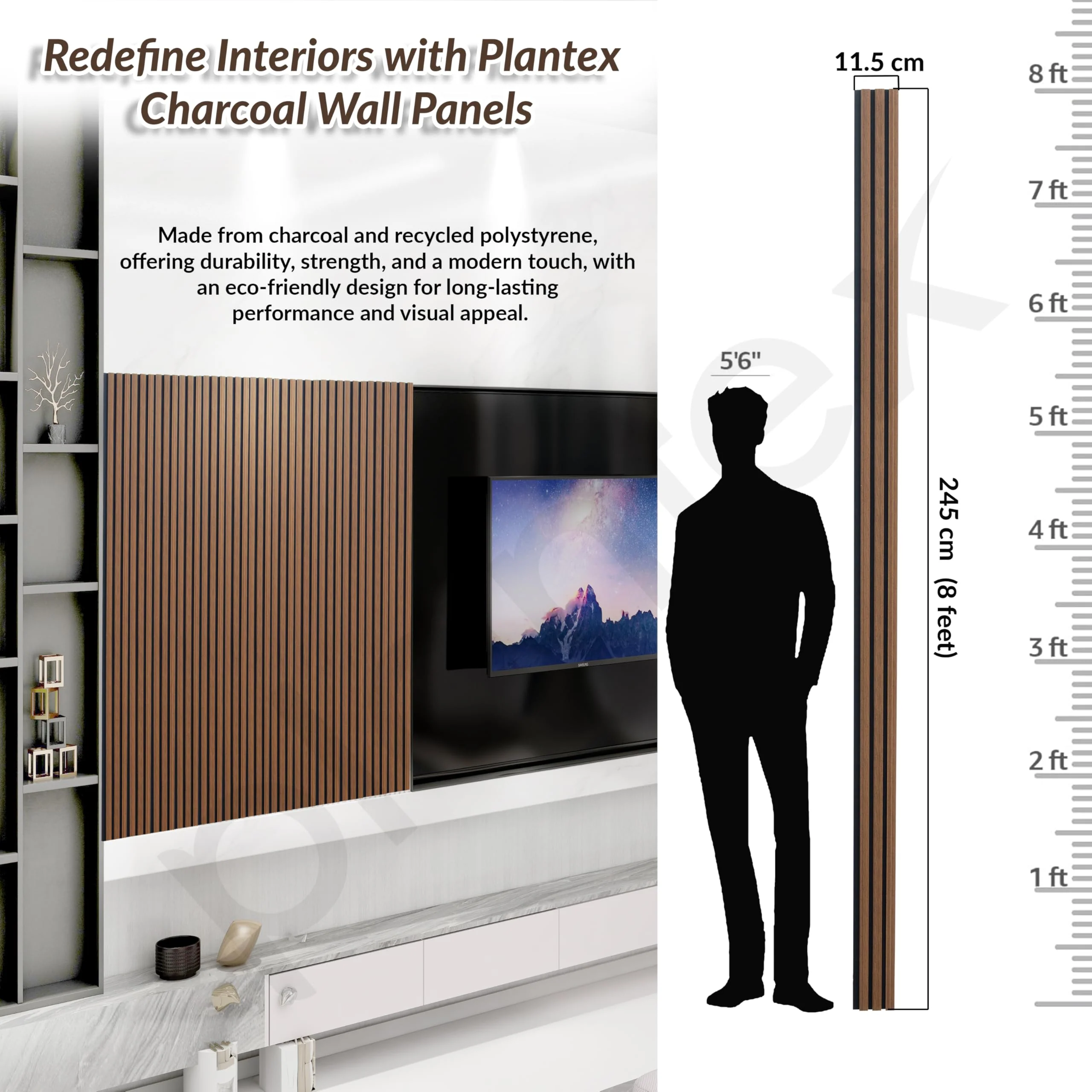Plantex Wall Panel/Charcoal Louver Panel for Wall with Size - 5 Inch x 8 Ft/Durable, Lightweight, and Stylish Panels for Office/Hotel/Ideal for Walls & Ceilings - Pack of 1 (5006/02) - Image 2