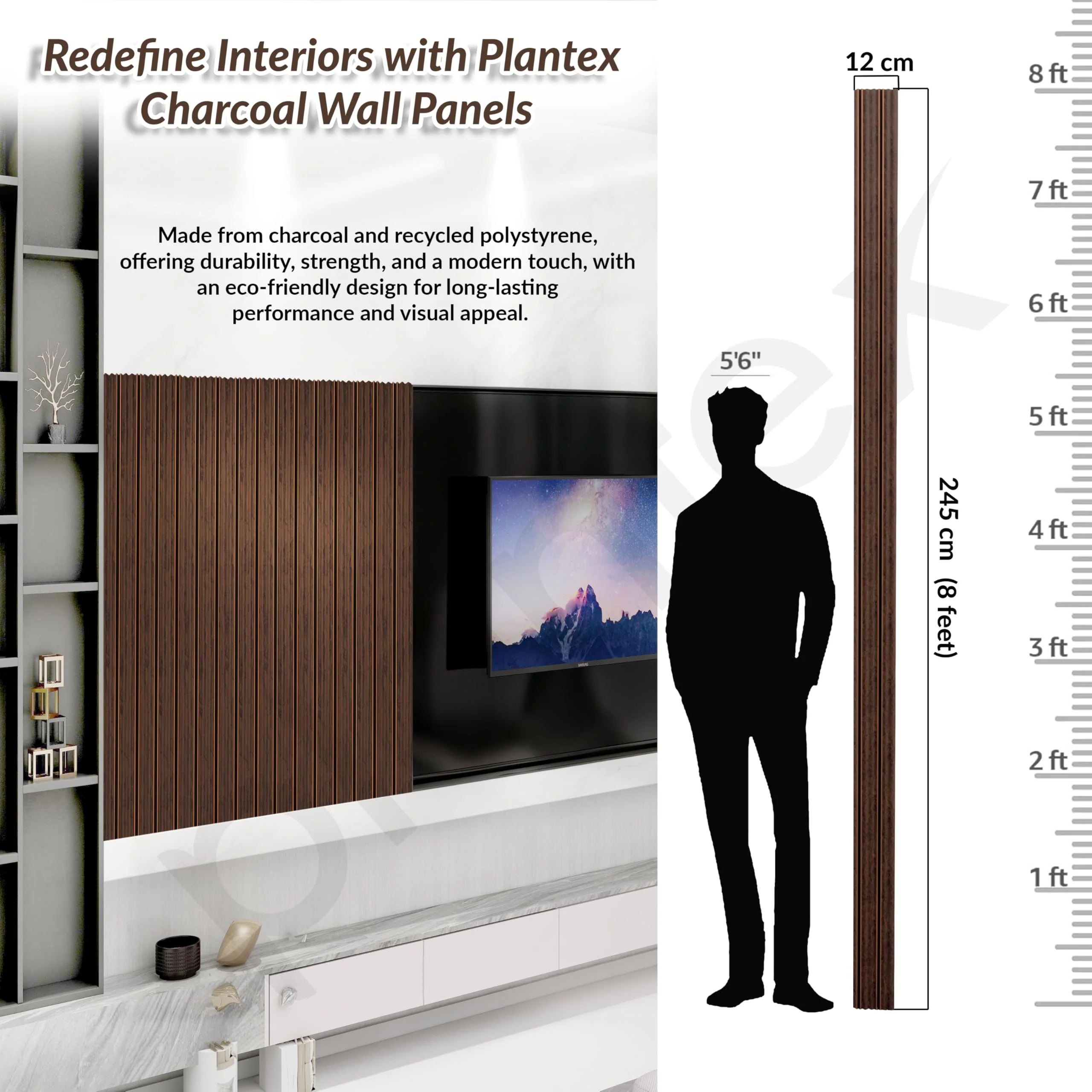 Plantex Wall Panel/Charcoal Louver Panel for Wall with Size - 5 Inch x 8 Ft/Durable, Lightweight, and Stylish Panels for Office/Hotel/Ideal for Walls & Ceilings - Pack of 1 (5012/47) - Image 2