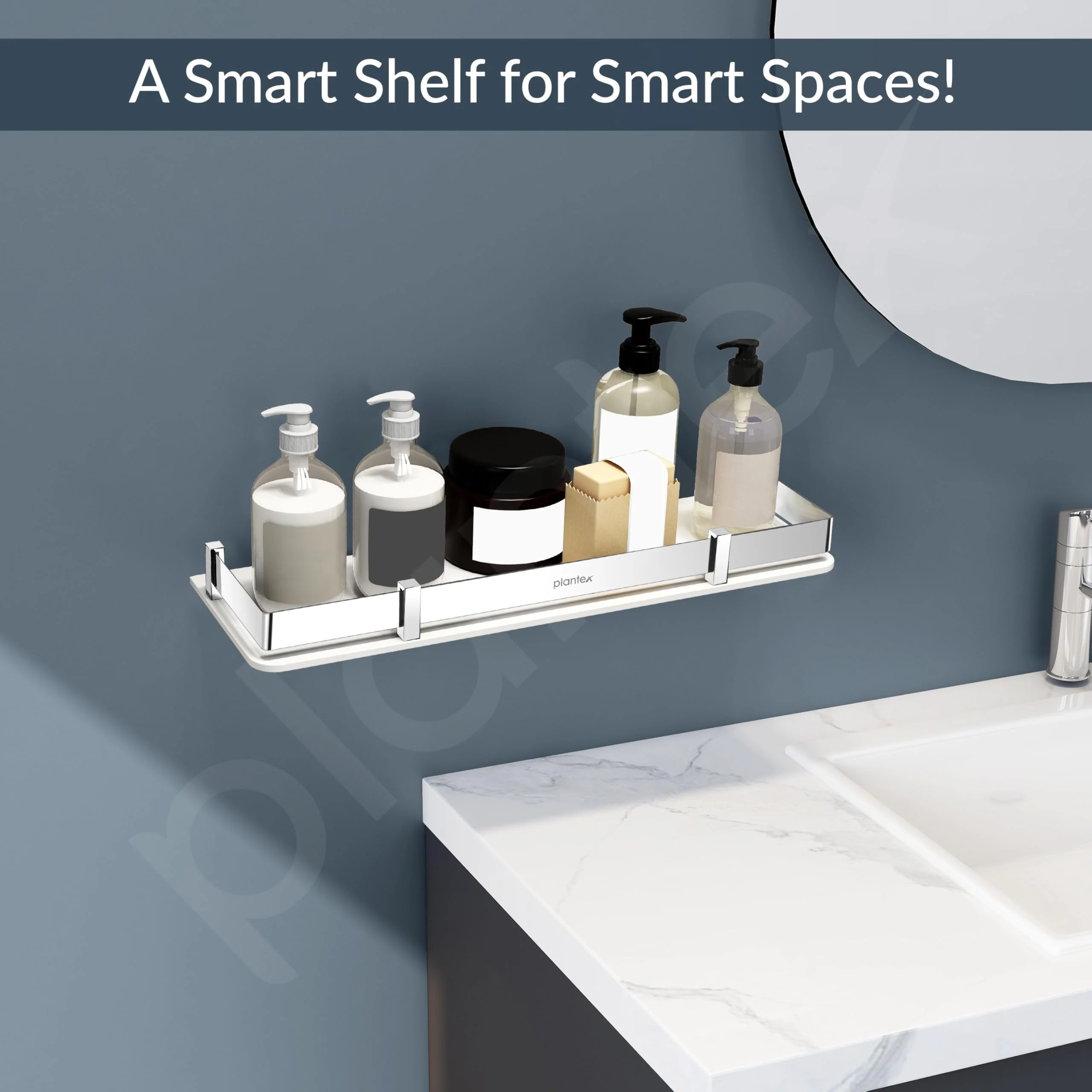 Plantex Wall Shelf for Bathroom Storage/Acrylic Washroom Shelf Organizer with Stainless Steel Railings/Bathroom Accessories (White, 15x6 inches) - Image 5