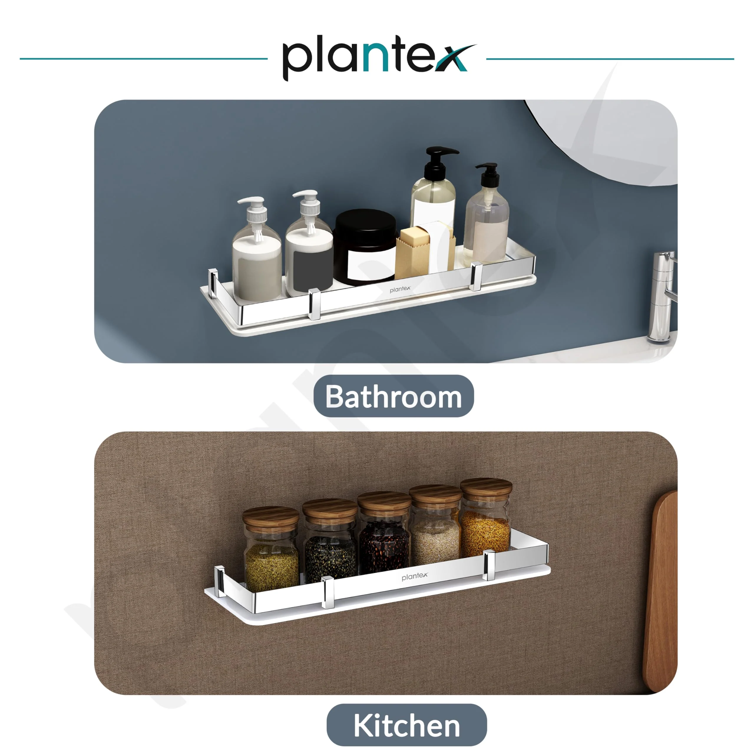 Plantex Wall Shelf for Bathroom Storage/Acrylic Washroom Shelf Organizer with Stainless Steel Railings/Bathroom Accessories (White, 15x6 inches) - Image 7