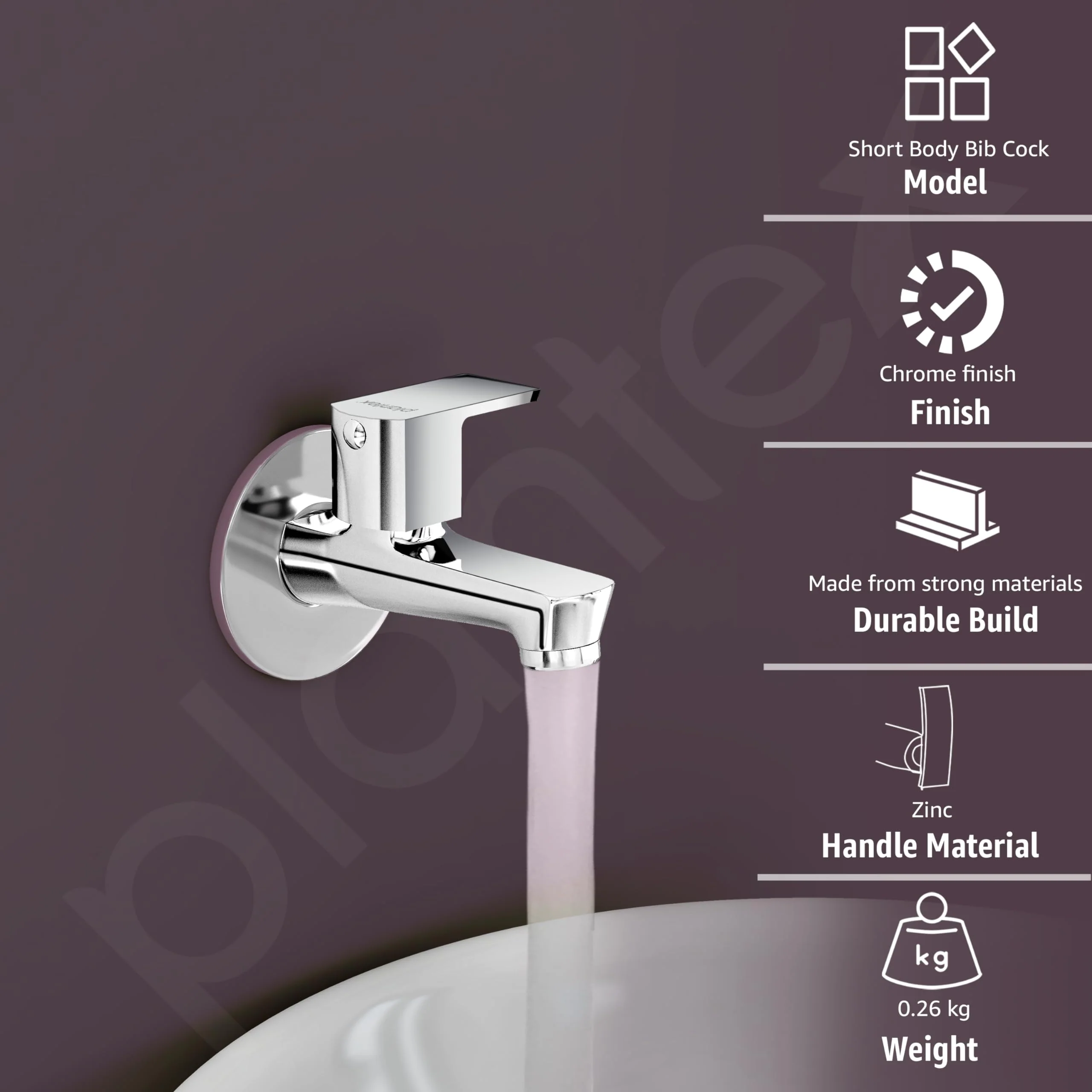 Plantex Water Tap for Bathroom with Water-Saving Tap/Wall Mount Bib Tap with Wall Flange and Teflon Tape/Basin Tap for Home (CRM-1281-Mirror Chrome Finish) - Image 2