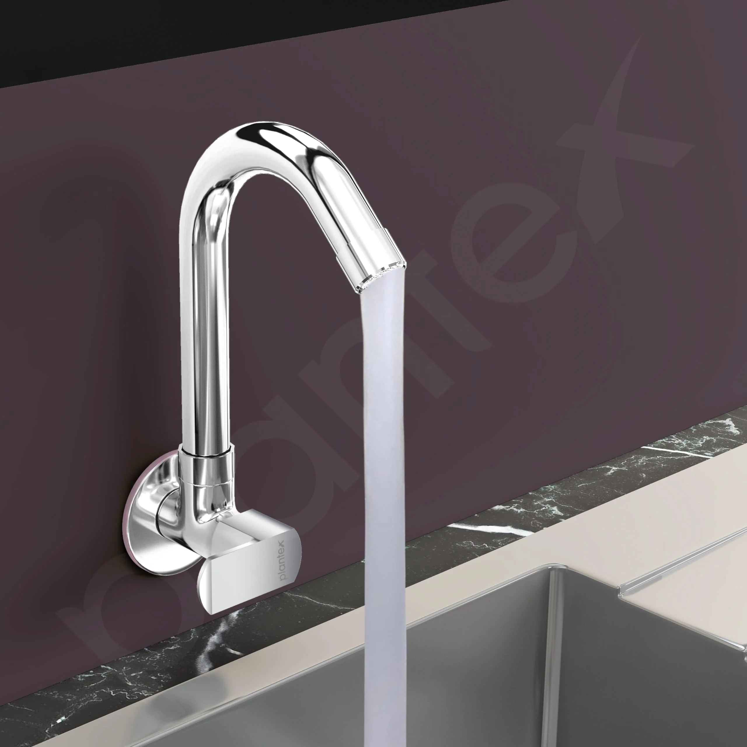 Plantex Water Tap for Kitchen Sink with Water Saving Aerator/Brass Spindle for Kitchen Sink Tap with Wall Flange -(CRM-1287-Chrome) - Image 6