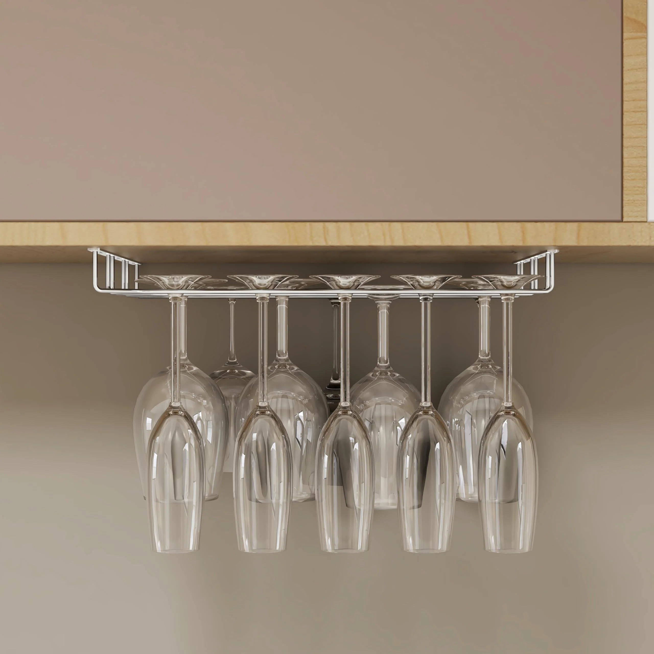 Plantex Wine Glass Rack/Holder Upside Down Glass Hanging Organizer/Glass Hanging Stand For Pubs/Kitchen/Bars (L20 X W13 Inches - Triple Line), Hanging Shelves - Image 3